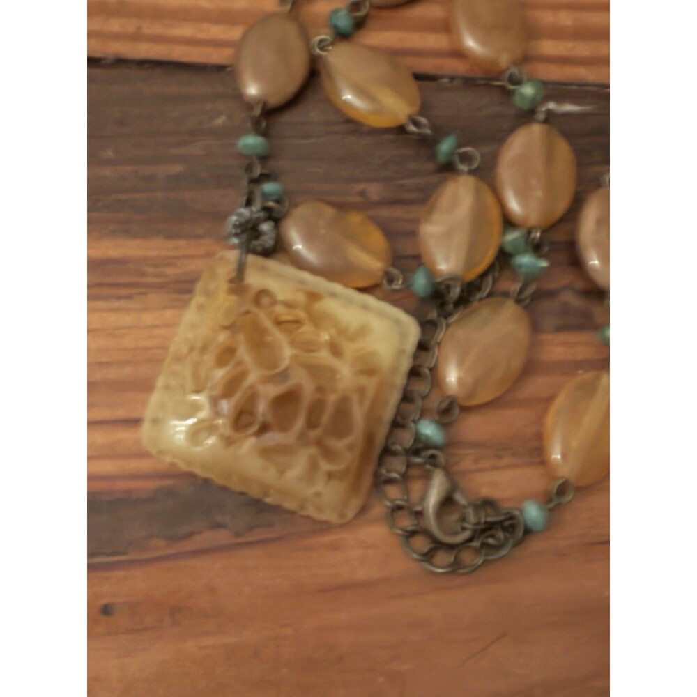 Vintage Carved Natural Butterscotch Amber Pendant Necklace Trade Bead - Picture 3 of 7
